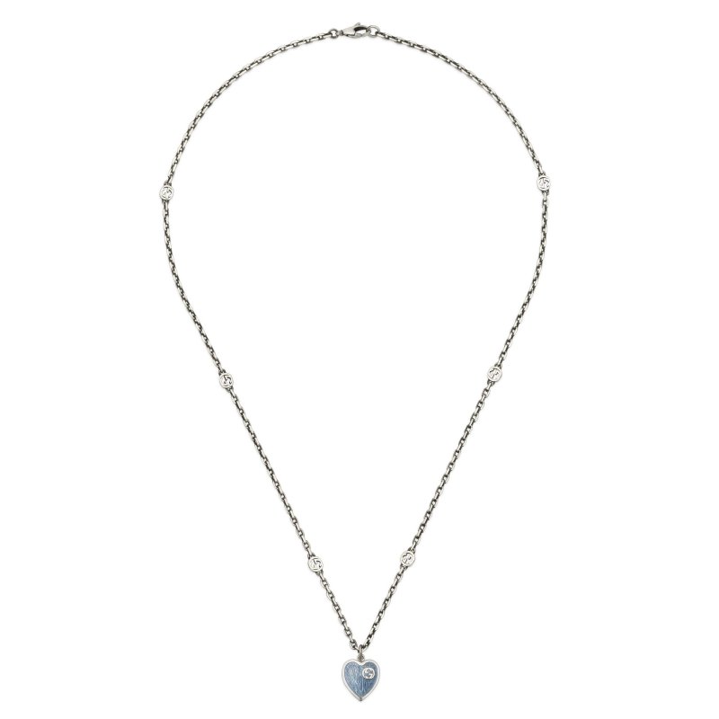 Collana con ciondolo motivo cuore in argento 925 e smalto azzurro