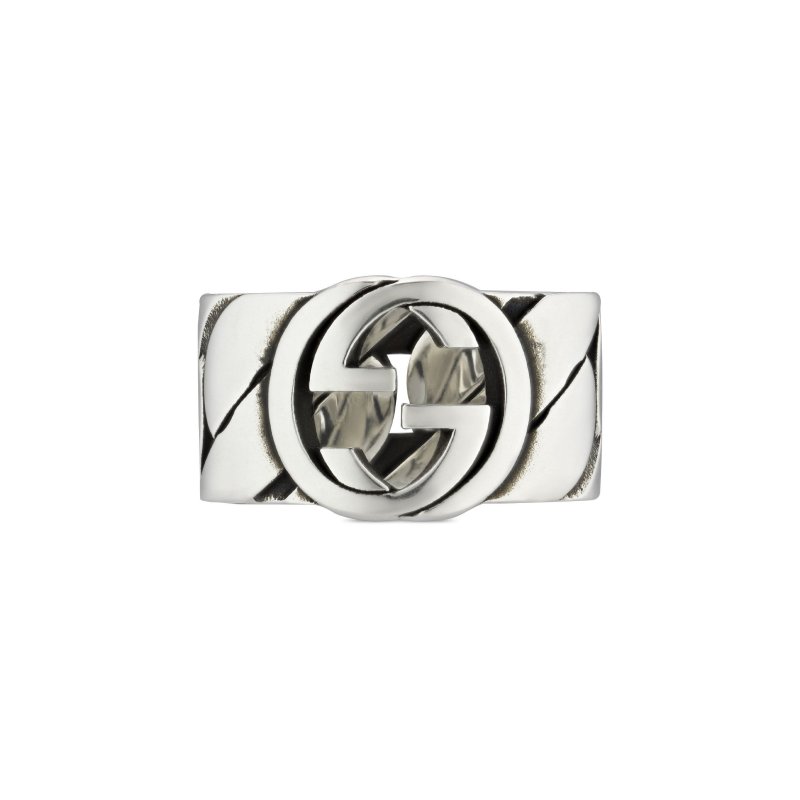 Anello con motivo G intrecciata in argento 925