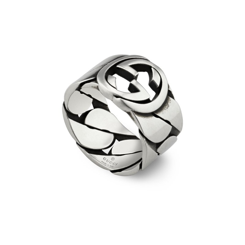 Anello con motivo G intrecciata in argento 925