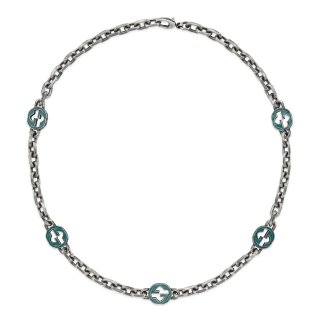 Collana con motivo G intrecciata in argento 925 e smalto turchese