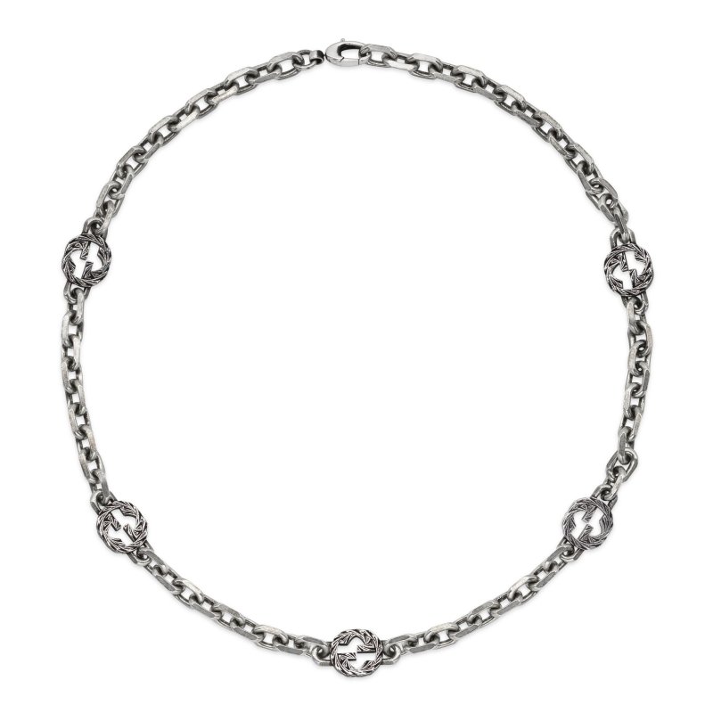 Collana con motivo G intrecciata in argento 925 e smalto turchese