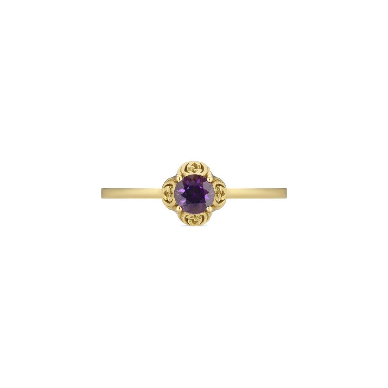 Anello con motivo Interlocking G in oro giallo 18kt e ametista