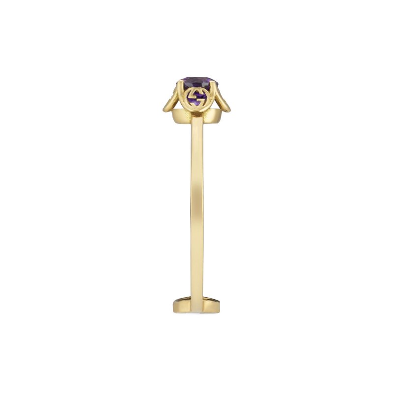 Anello con motivo Interlocking G in oro giallo 18kt e ametista