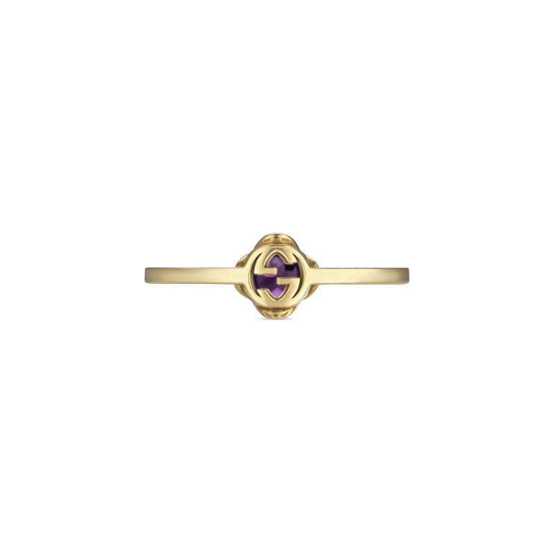 Anello con motivo Interlocking G in oro giallo 18kt e ametista