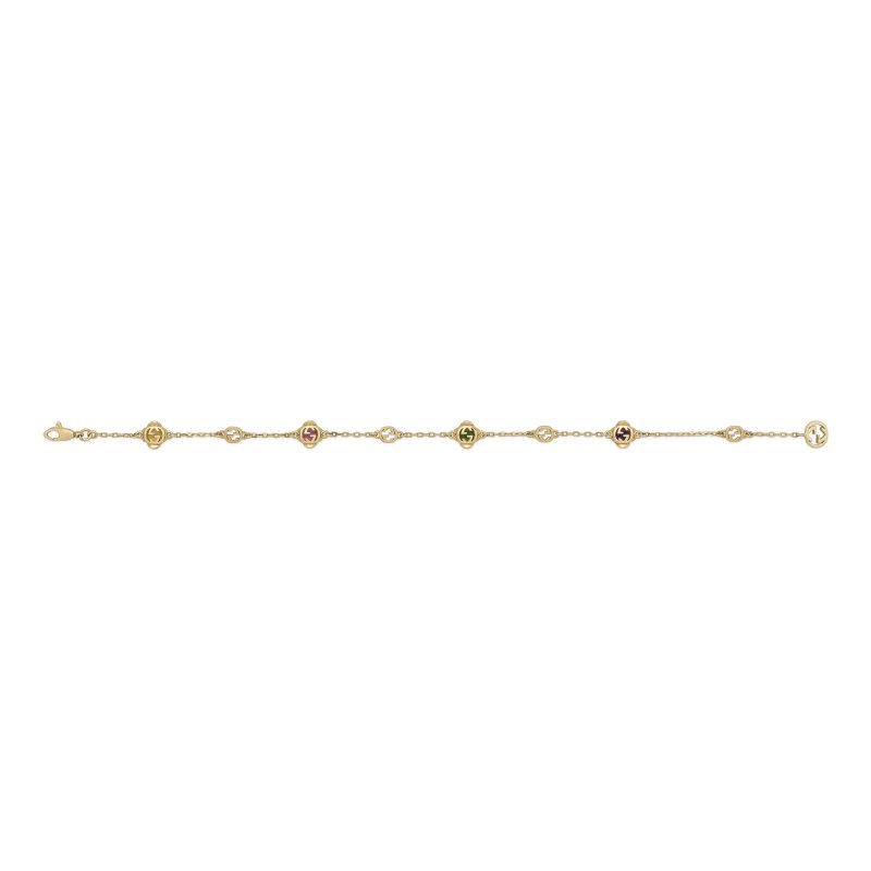 Bracciale con motivo Interlocking G in oro giallo 18kt e ametiste, tormaline e berillo