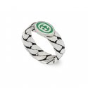 Anello in argento 925 e smalto verde con dettaglio G intrecciata