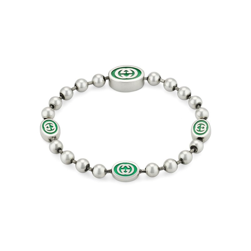 Bracciale in argento 925 e smalto verde con dettagli Interlocking G