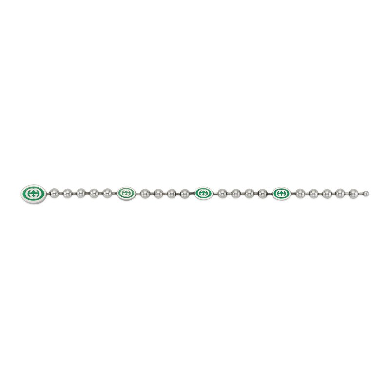 Bracciale in argento 925 e smalto verde con dettagli Interlocking G