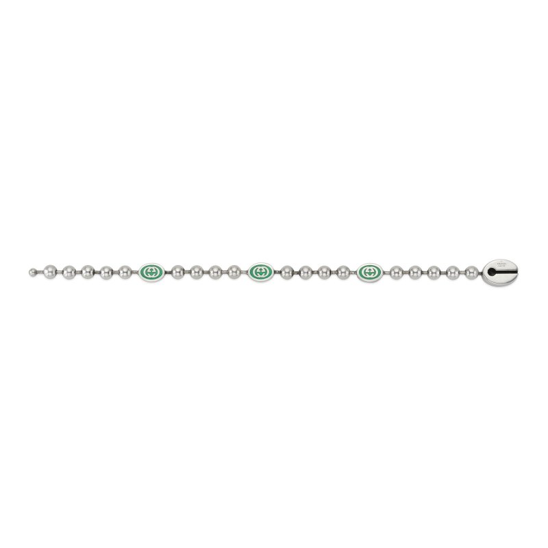 Bracciale in argento 925 e smalto verde con dettagli Interlocking G
