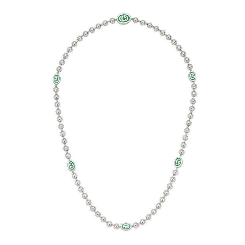 Collana in argento 925 e smalto verde con dettagli Interlocking G