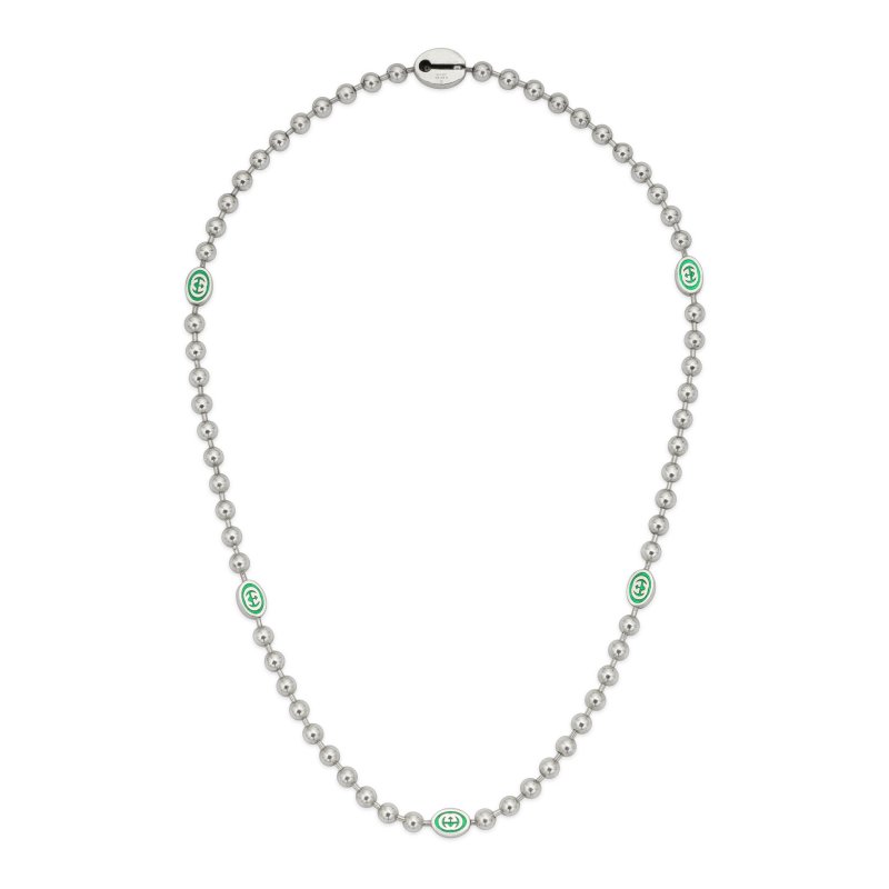Collana in argento 925 e smalto verde con dettagli Interlocking G