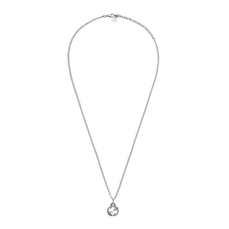 Collana con ciondolo G intrecciata in argento 925 invecchiato