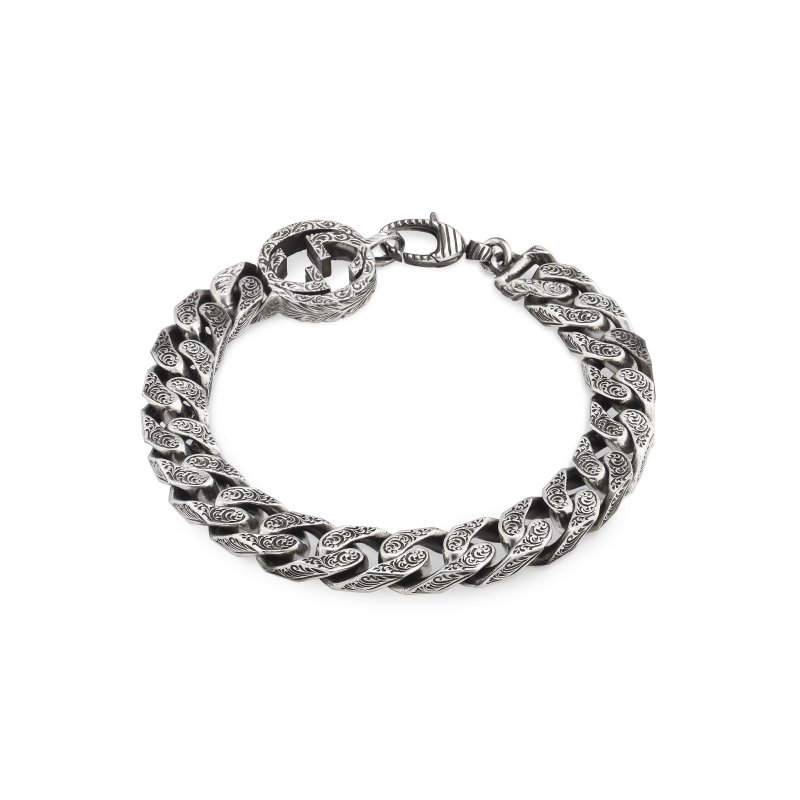 Bracciale con motivo G intrecciata in argento 925 invecchiato