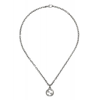 Collana con ciondolo G intrecciata in argento 925 invecchiato