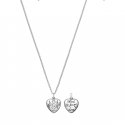 Collana Blind for love con ciondolo cuore inciso fiore e uccellino in argento sterling invecchiato lucido