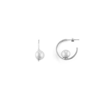 Orecchini Semicerchio Donna Argento 925 4Us Cesare Paciotti Perla  E Zirconi 4Uor6590W