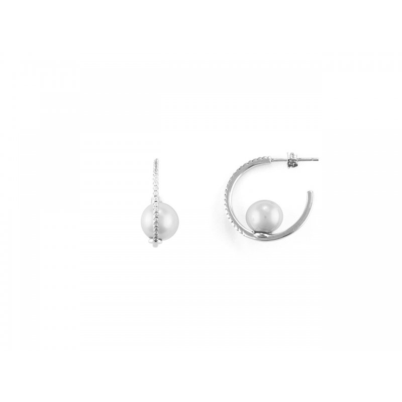 Orecchini Semicerchio Donna Argento 925 4Us Cesare Paciotti Perla  E Zirconi 4Uor6590W