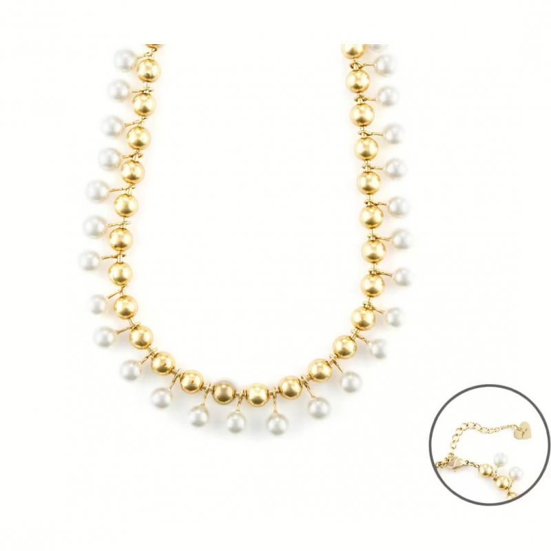 Collana Donna Acciaio Dorato Girocollo 4Us Cesare Paciotti  Perle 4Ucl6474W