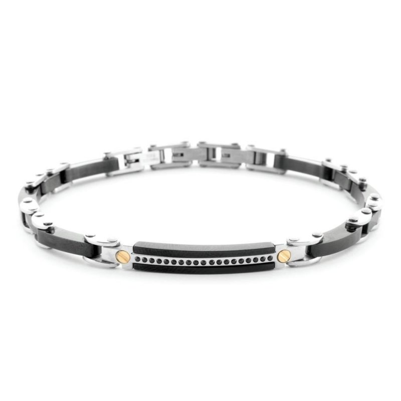 Bracciale Uomo 4Us Cesare Paciotti Acciaio Acciaio Nero Dettaglio Oro 18Kt Spinello Nero 4Ubr6944