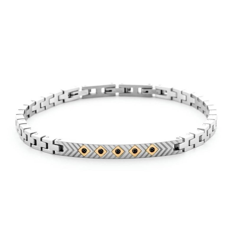 Bracciale Uomo 4Us Cesare Paciotti Acciaio Oro 18Kt Spinello Nero 4Ubr6936