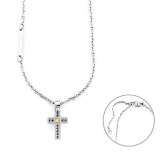 Collana Uomo 4Us Cesare Paciotti Acciaio Spinello Nero Croce Oro 18 Kt 4Ucl6920