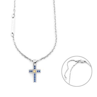 Collana Uomo 4Us Cesare Paciotti Acciaio Spinello Blu Croce Oro 18 Kt 4Ucl6921