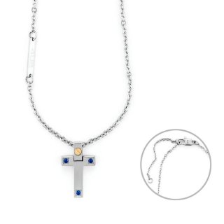 Collana Uomo 4Us Cesare Paciotti Acciaio Spinello Blu Croce Oro 18 Kt 4Ucl6925