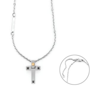 Collana Uomo 4Us Cesare Paciotti Acciaio Spinello Nero Croce Oro 18 Kt 4Ucl6926