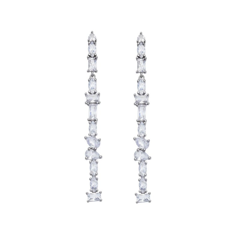 Orecchini A Cascata In Argento 925‰ E Bianchi Zirconi