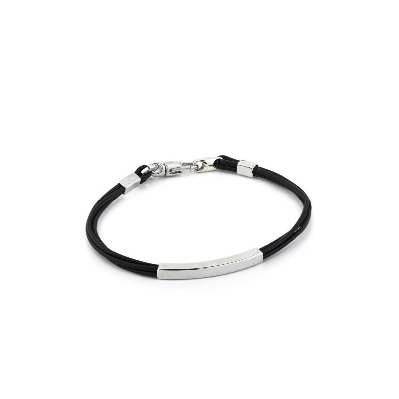 Boccadamo - Bracciale Cuoio Nero - Placca Liscia