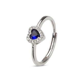 Boccadamo - Anello Cuore Blu - Argento - Regolabile