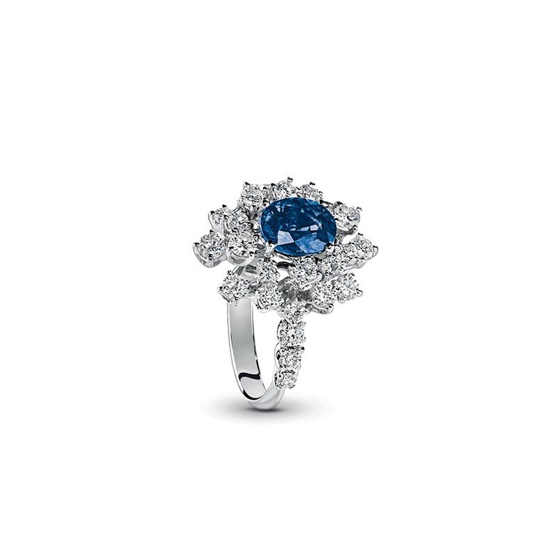 Damiani - Anello Mimosa - Oro Bianco - Diamante/Zaffiro