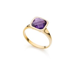 Anello In Argento Dorato E Cristallo Ametista