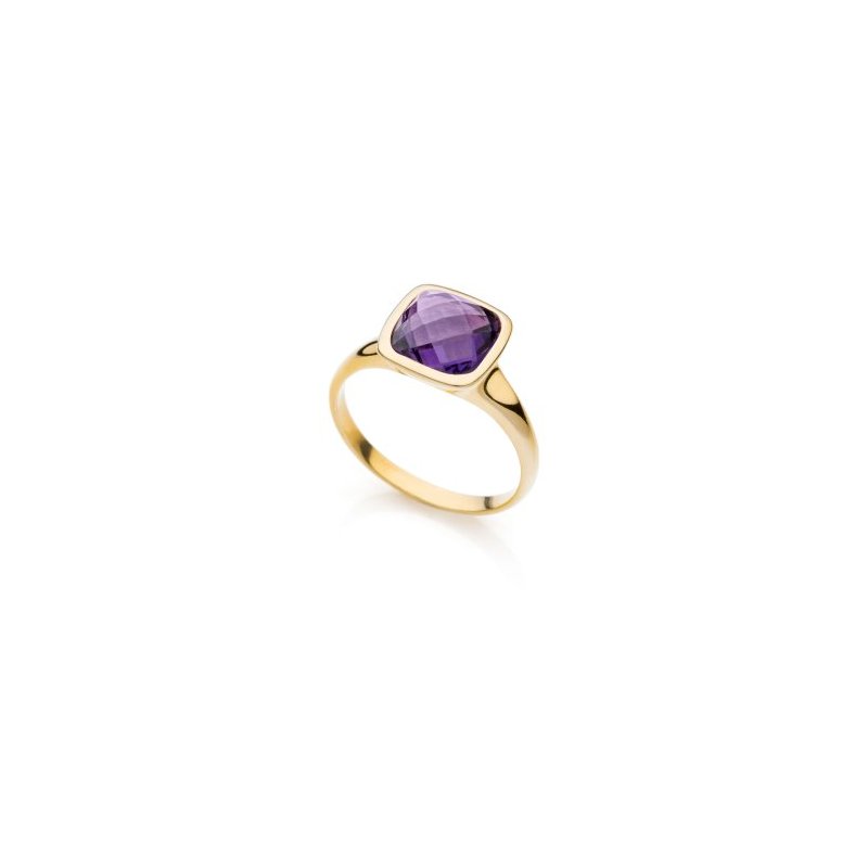 Anello In Argento Dorato E Cristallo Ametista