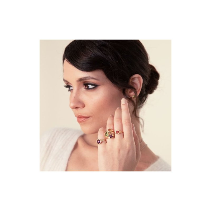 Anello In Argento Dorato E Cristallo Ametista