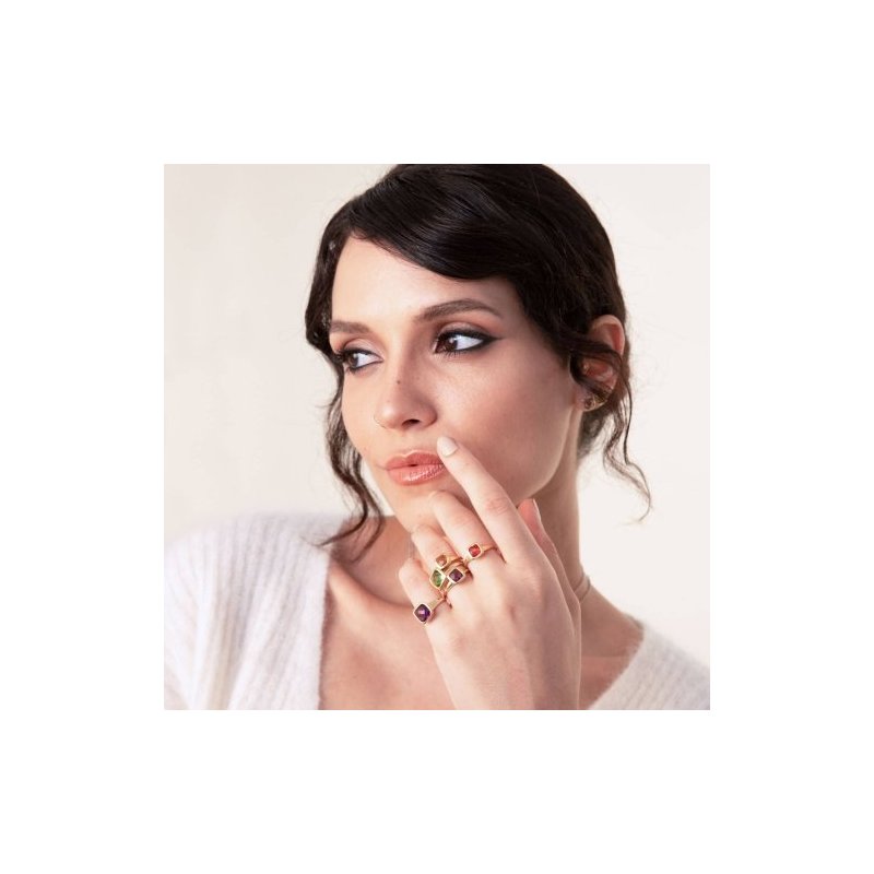 Anello In Argento Dorato E Cristallo Ametista