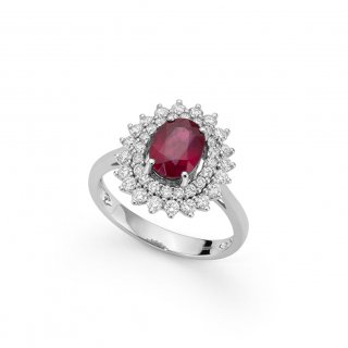 Donna Oro - Anello Rubino Rettangolare - Eleganza