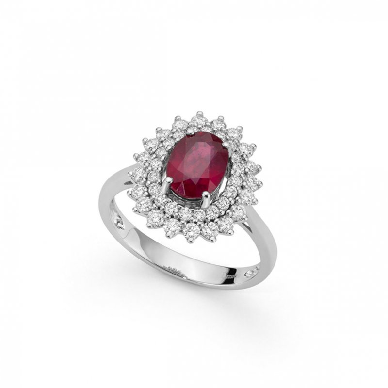 Donna Oro - Anello Rubino Rettangolare - Eleganza