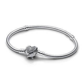 Bracciale con maglia snake e ali a forma di cuore