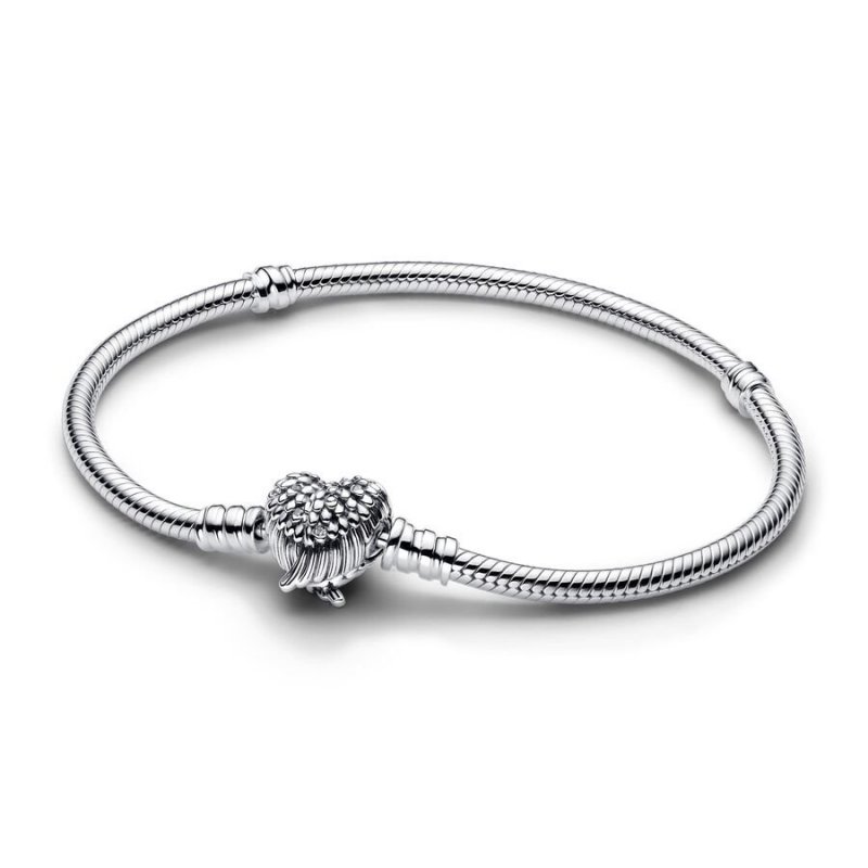 Bracciale con maglia snake e ali a forma di cuore