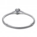 Bracciale con maglia snake e ali a forma di cuore
