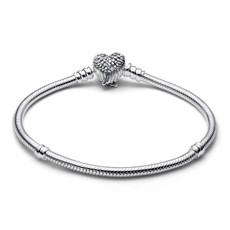 Bracciale con maglia snake e ali a forma di cuore