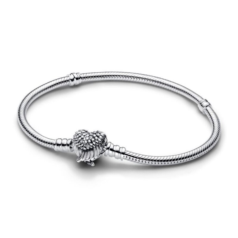 Bracciale con maglia snake e ali a forma di cuore