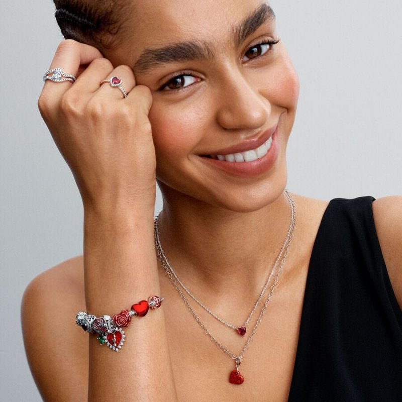 Bracciale con maglia snake e ali a forma di cuore