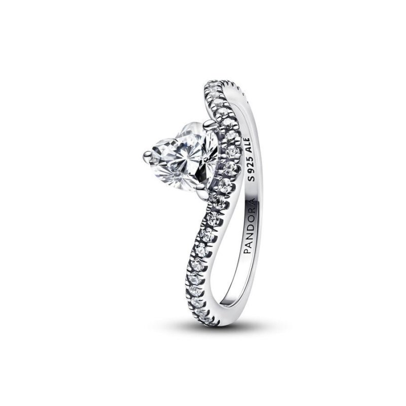Anello con pavé e cuore ondulato