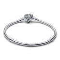 Bracciale con maglia snake e ali a forma di cuore