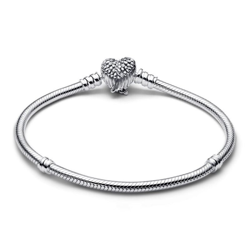 Bracciale con maglia snake e ali a forma di cuore