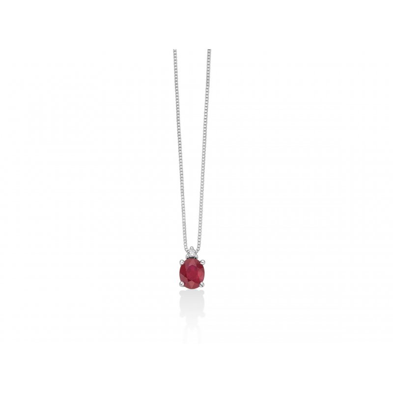 Miluna - Collana Rubino Ovale - Oro Bianco - Diamante