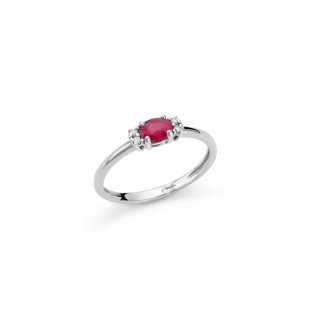 Miluna - Anello Rubino Ovale - Oro Bianco - Diamanti