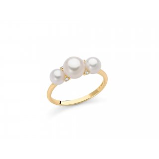 Miluna - Anello Tre Perle - Oro Giallo - Diamanti